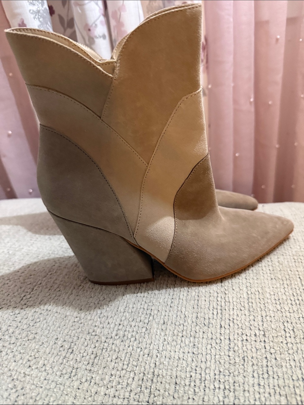 Dolce Vita Two-Tone Tan Suede Western Booties